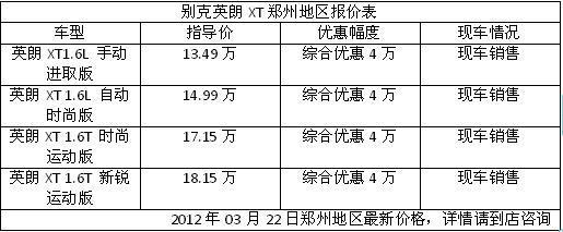 别克英朗xt报价表